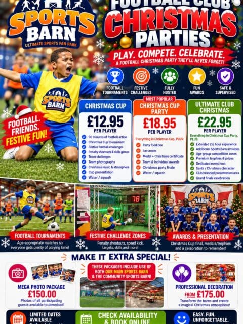 FOOTBALL CLUBS -
PLANNING A CHRISTMAS PARTY FOR YOUR CLUB?
Then we at The Sports Barn have got the answer for you.
3 (yes THREE) Different Packages Available
All Inclusive Pricing
Football Challenges
Team Photos
Awards & Presentations
Mini-Tournaments
Because these are such BIG packages, availability is limited so get in touch now to book your space β
bookings@sports-barn.co.uk
#footballfun #christmasparty #speedshot #skillszone #matches familyfun whatsonindevon sportsbarn